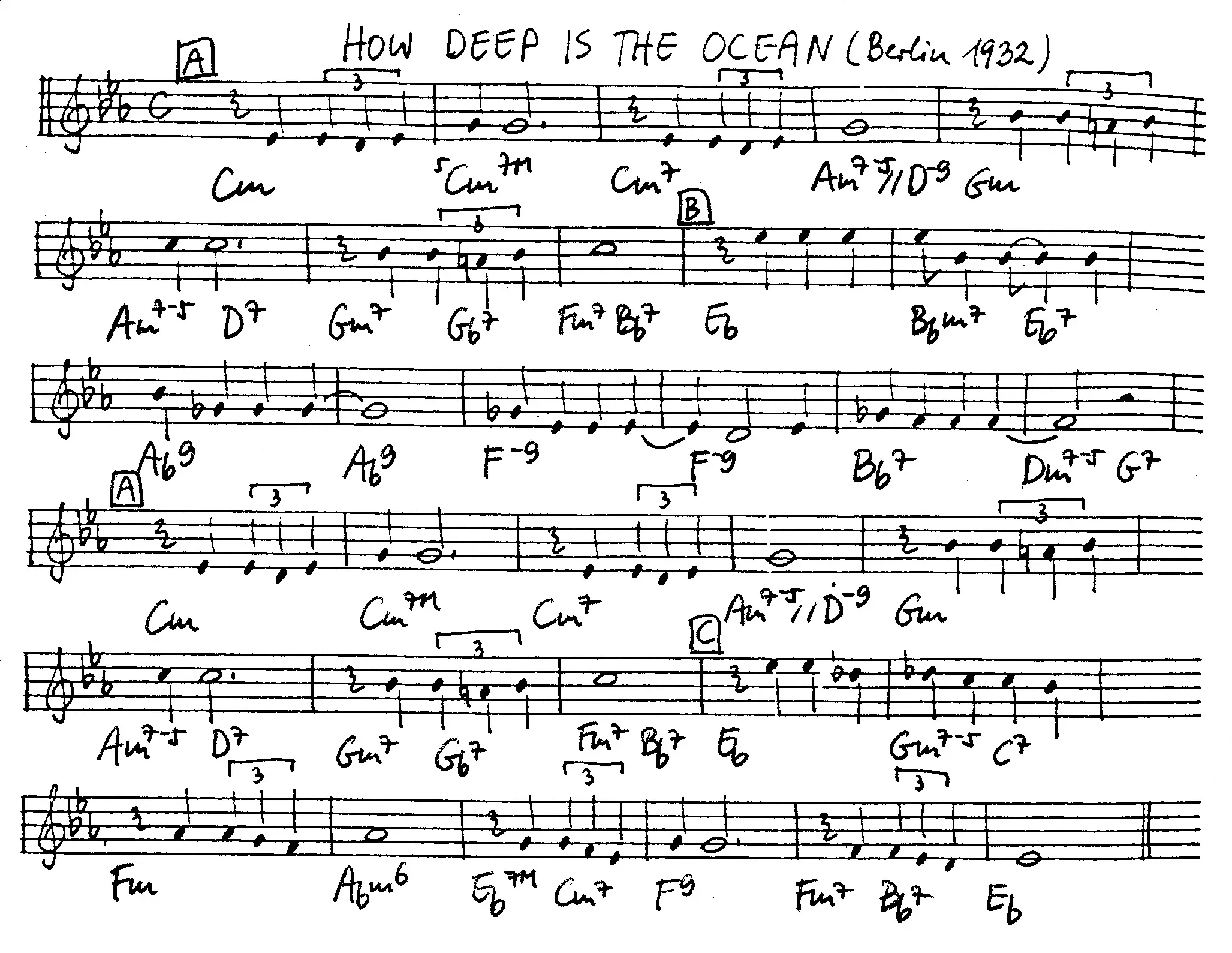 how deep is the ocean free jazz leadsheet - Courtesy of the Jungle Jazz Band